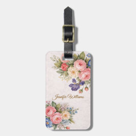 Landelijke Vintage Gepersonaliseerde Bloem Roos On Bagagelabel