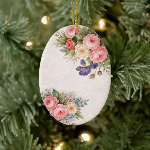 Landelijke Vintage Gepersonaliseerde Bloem Roos On Keramisch Ornament