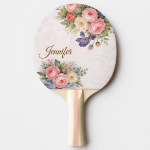 Landelijke Vintage Gepersonaliseerde Bloem Roos On Tafeltennisbatje