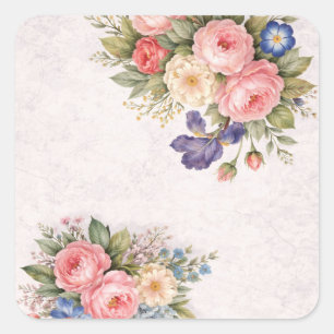Landelijke Vintage Gepersonaliseerde Bloem Roos On Vierkante Sticker