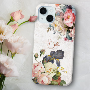 Landelijke Vintage Gepersonaliseerde Rozen & Iris iPhone 15 Case
