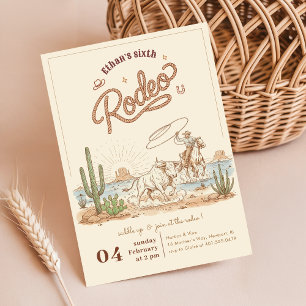 Landelijke Vintage Gingham Cowboy Rodeo 6de Verjaa Kaart