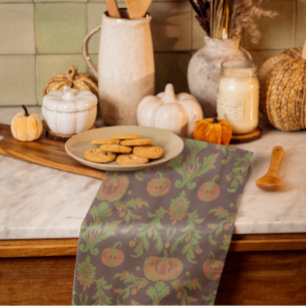 Landelijke vintage herfstpompoenen theedoek