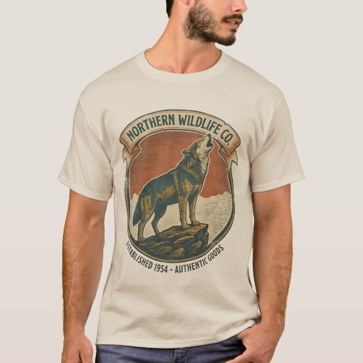 Landelijke Vintage Huilende Wolf Natuurliefhebber T-shirt (Voorkant)