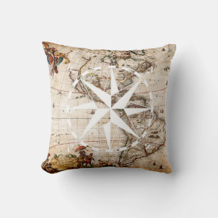 Landelijke vintage kaart en kompas elegant en chic kussen
