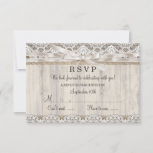 Landelijke Vintage Kant & Houten Trouw RSVP Kaartje