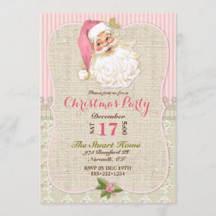 Landelijke vintage Kerstman Roze jute Kant Kaart