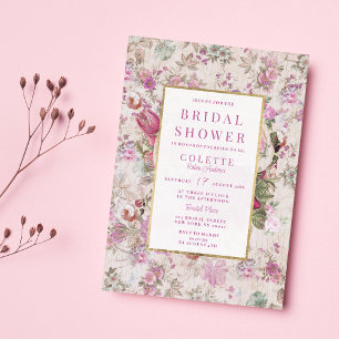 Landelijke vintage lila roze bloemige Bruidscadeau Kaart