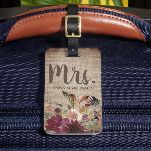 Landelijke vintage paarse bloem rustige bruine jut bagagelabel (Voorkant Insitu 2)