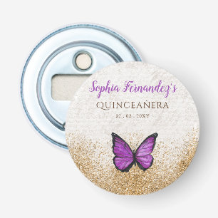Landelijke Vintage Paarse Gouden Vlinder Button Flesopener