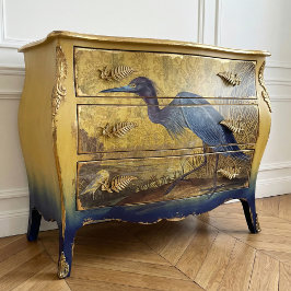 Landelijke Vintage Reiger Goud Bloemendecoupage Tissuepapier