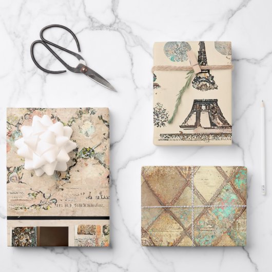 Landelijke Vintage Romantisch Parijs Inpakpapier Vel (Voorkant)