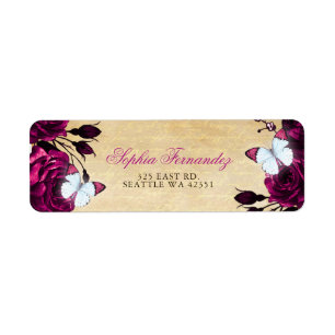 Landelijke vintage roze bloem vlinder   etiket