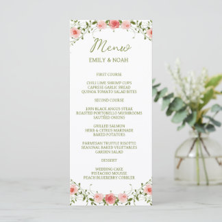 Landelijke Vintage Roze Bloemrijke Boog Bruiloft Menu