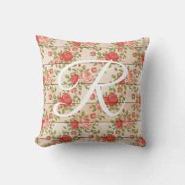 Landelijke Vintage Rozen Monogram Kussen