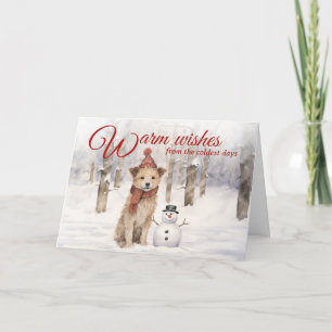 Landelijke Vintage Sneeuwman Hond Bos Winter Feestdagen Kaart