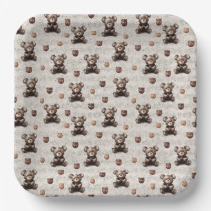 Landelijke Vintage Teddibeer Papieren Bordje