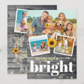 Landelijke Vintage Zonnebloem Familie Fotocollage Feestdagenkaart (Voorkant / Achterkant)