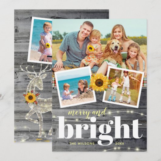 Landelijke Vintage Zonnebloem Familie Fotocollage Feestdagenkaart (Voorkant / Achterkant)