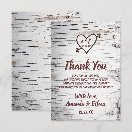 Landelijke vogelboom Bark Heart Arrow Rustic Weddi Bedankkaart (Voorkant / Achterkant)