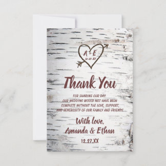 Landelijke vogelboom Bark Heart Arrow Rustic Weddi Bedankkaart