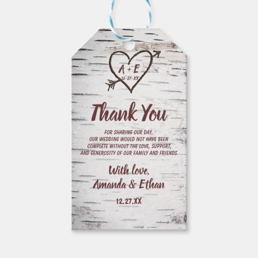 Landelijke vogelboom Bark Heart Arrow Rustic Weddi Cadeaulabel (Voorkant)