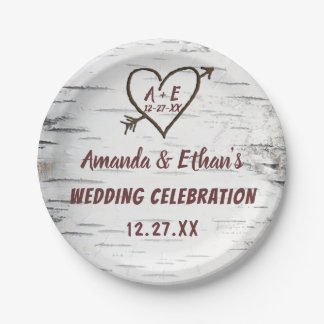 Landelijke vogelboom Bark Heart Arrow Rustic Weddi Papieren Bordje