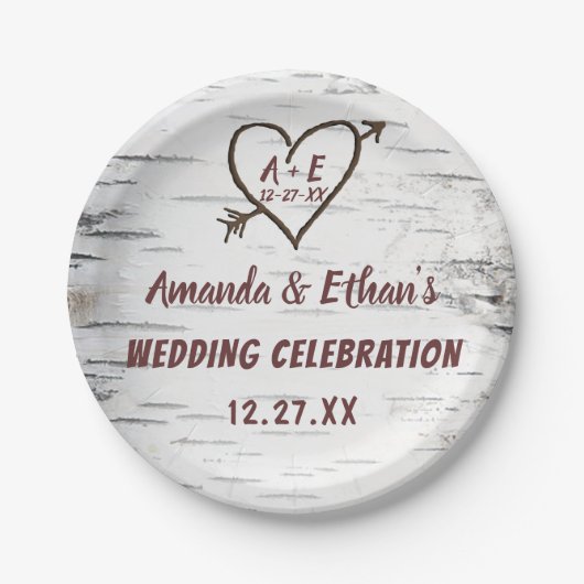 Landelijke vogelboom Bark Heart Arrow Rustic Weddi Papieren Bordje (Voorkant)