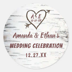 Landelijke vogelboom Bark Heart Arrow Rustic Weddi Ronde Sticker