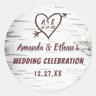 Landelijke vogelboom Bark Heart Arrow Rustic Weddi Ronde Sticker