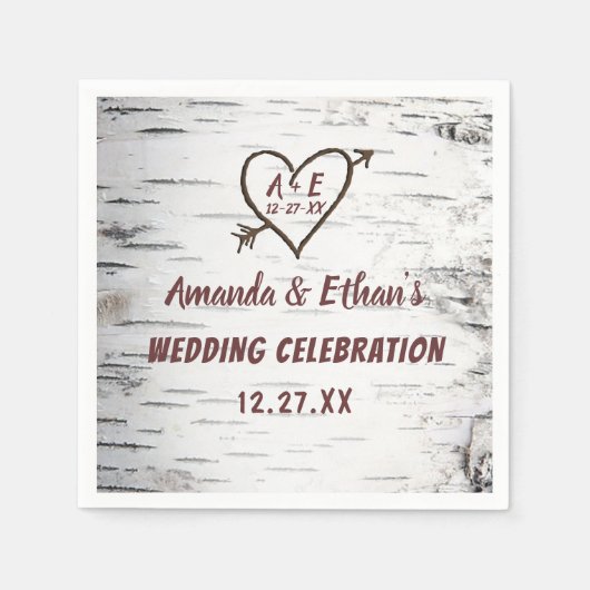 Landelijke vogelboom Bark Heart Arrow Rustic Weddi Servet (Voorkant)