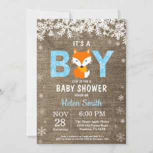 Landelijke Vos Winter Jongen Baby Shower Uitnodigi Kaart