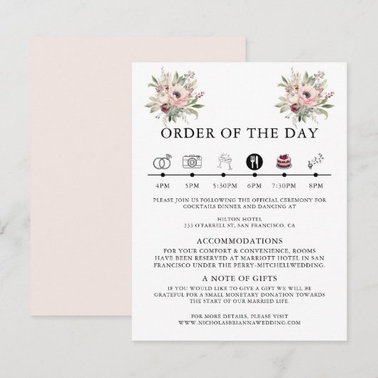 landelijke waterverf bloemboeket informatiekaartje (Voorkant / Achterkant)