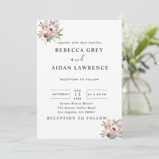 landelijke waterverf bloemboeket kaart (Staand voorkant)