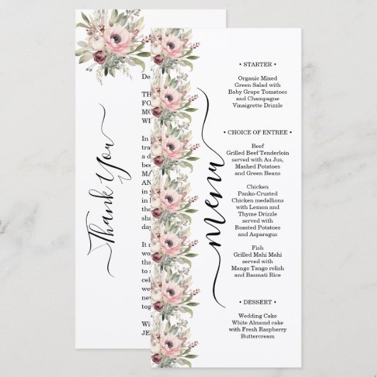 landelijke waterverf bloemboeket menu (Voorkant / Achterkant)