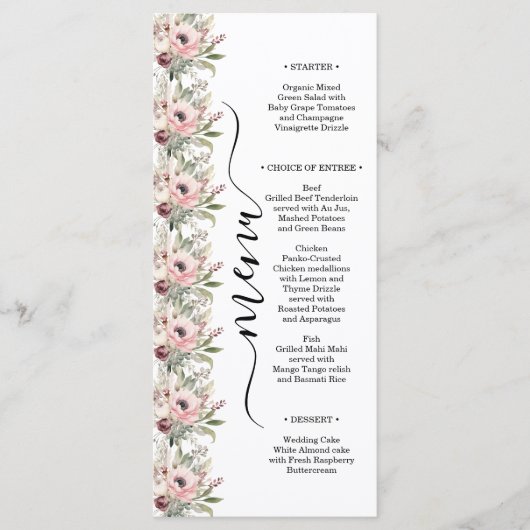 landelijke waterverf bloemboeket menu (Voorkant)