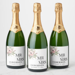 landelijke waterverf bloemboeket sparkling wijnetiket