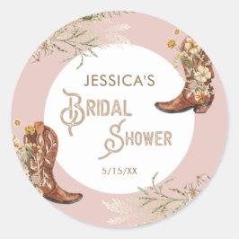Landelijke waterverf bloemenlaarzen bruidsdouche ronde sticker