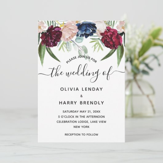 Landelijke Waterverf Bloemige Elegante Trouwdag Kaart (Staand voorkant)
