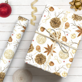 Landelijke waterverf dennenappel vakantie cadeaupapier