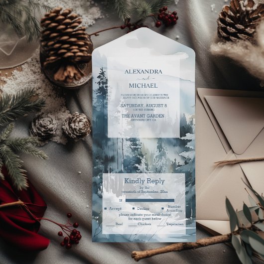 Landelijke Waterverf Dennenboom Bruiloft All In One Uitnodiging