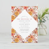 Landelijke waterverf herfst bloemige bruiloft kaart (Staand voorkant)