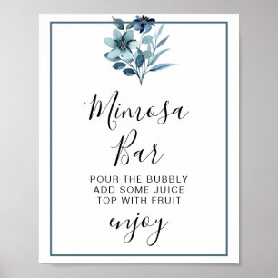 Landelijke waterverf illustratie blauwe bloemenboe poster