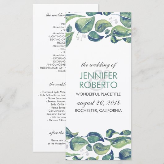 Landelijke Waterverf Krans Bruiloftsprogramma Programmakaart (Voorkant / Achterkant)