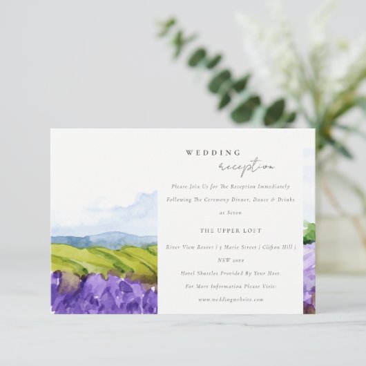 Landelijke waterverf lavendelveld bruiloftsrecepti informatiekaartje (Staand voorkant)
