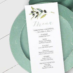 Landelijke Waterverf Olijftak Bruiloft Decoratie M Menu