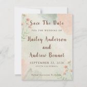 Landelijke waterverf perzik en groene trouwdag save the date (Voorkant)