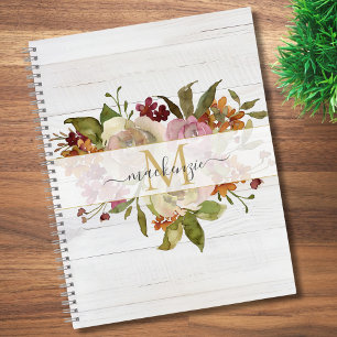 Landelijke Waterverf Rozen Boeket Monogram Notitieboek