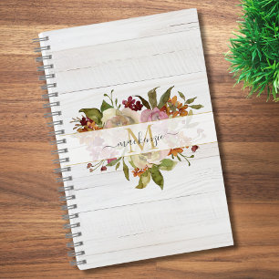 Landelijke Waterverf Rozen Boeket Monogram Notitieboek
