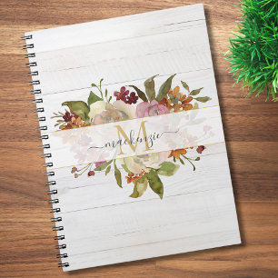Landelijke Waterverf Rozen Boeket Monogram Notitieboek